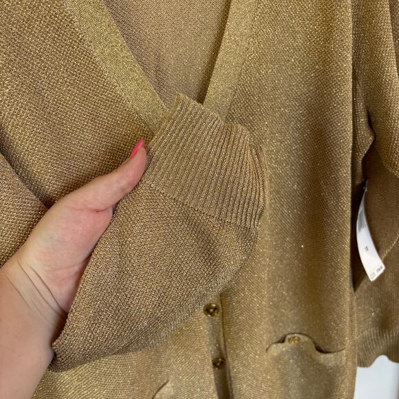 Lauren Ralph Lauren Gold Metallic Cardigan Sweater Silk Blend Holiday 1X NWT - Picture 6 of 9